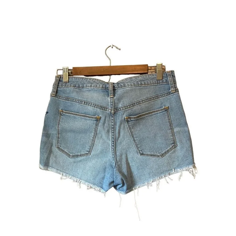 Embroidered Denim Shorts, Raw‎ Hem, Distressed Casual Summer